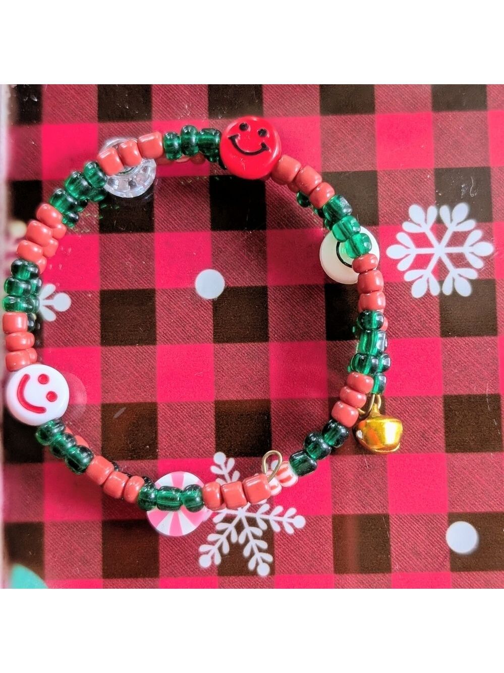 Christmas Memory Wire Bracelet with Smiley Faces